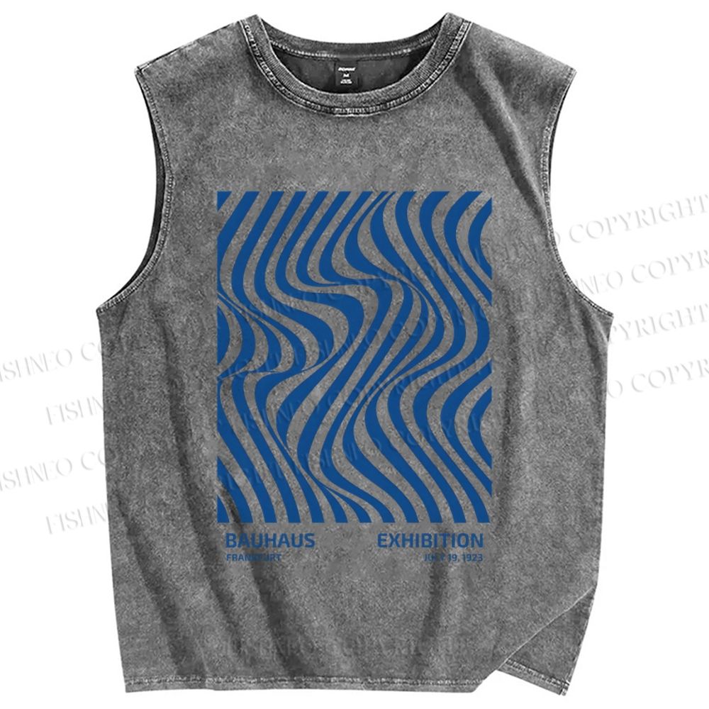Unisex Geometric Waves Printed Washed Tank Top