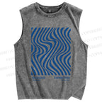 Unisex Geometric Waves Printed Washed Tank Top