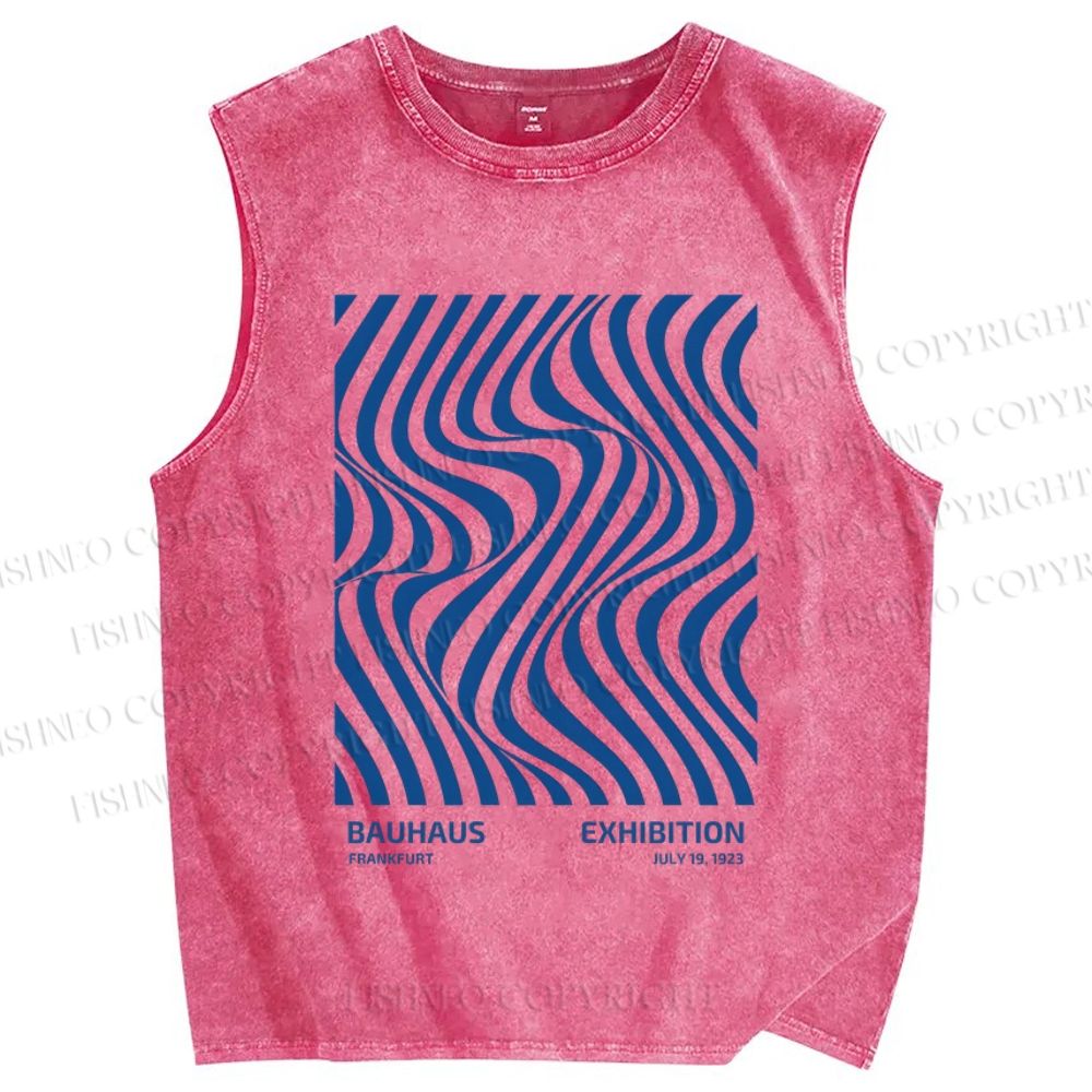 Unisex Geometric Waves Printed Washed Tank Top