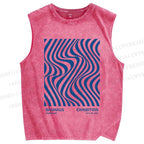 Unisex Geometric Waves Printed Washed Tank Top