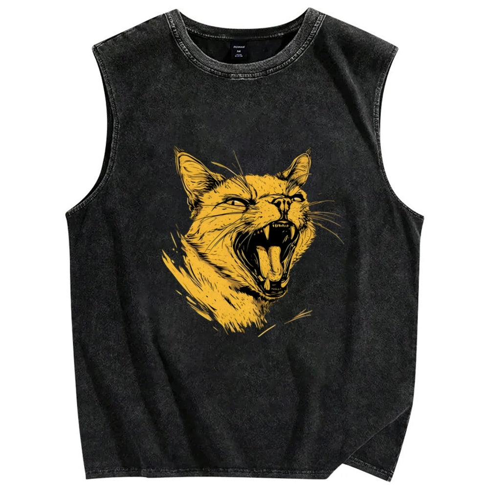 Furious Cat Vintage Distressed Washed Tank Top