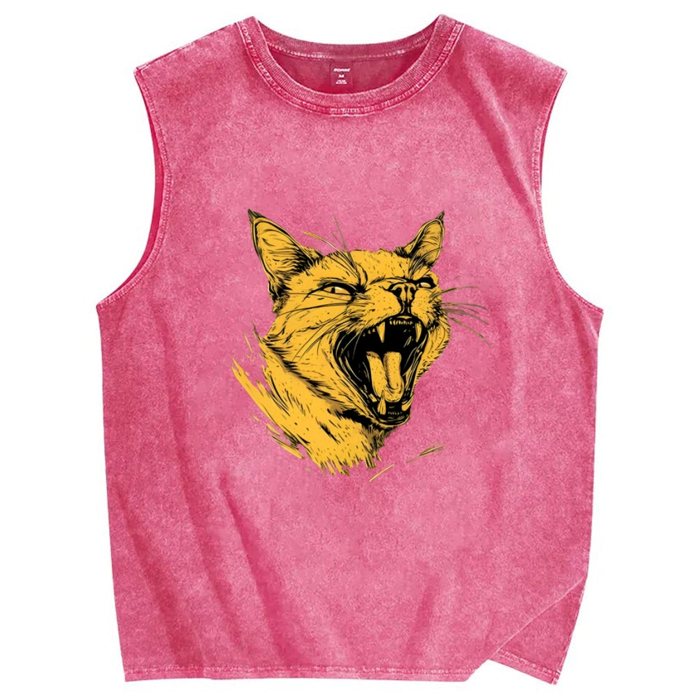 Furious Cat Vintage Distressed Washed Tank Top