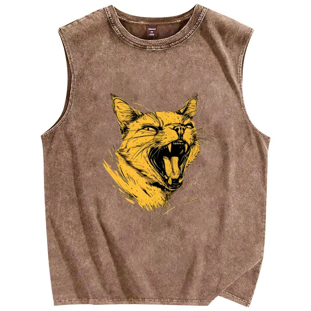 Furious Cat Vintage Distressed Washed Tank Top