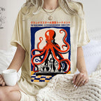 Unisex Chessboard Octopus Printed Washed Tee