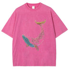 Whale Embroidery Pattern Casual Cotton T-Shirt