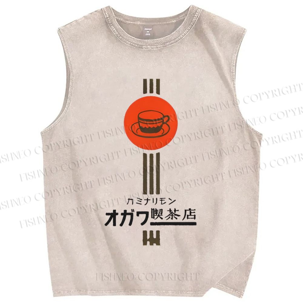 Unisex Tea Shop Printed Washed Tank Top