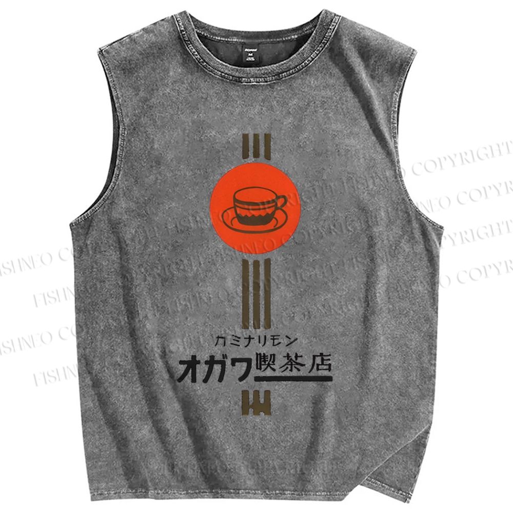 Unisex Tea Shop Printed Washed Tank Top