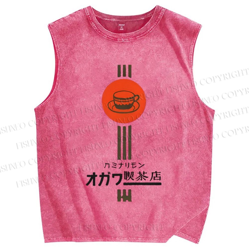 Unisex Tea Shop Printed Washed Tank Top