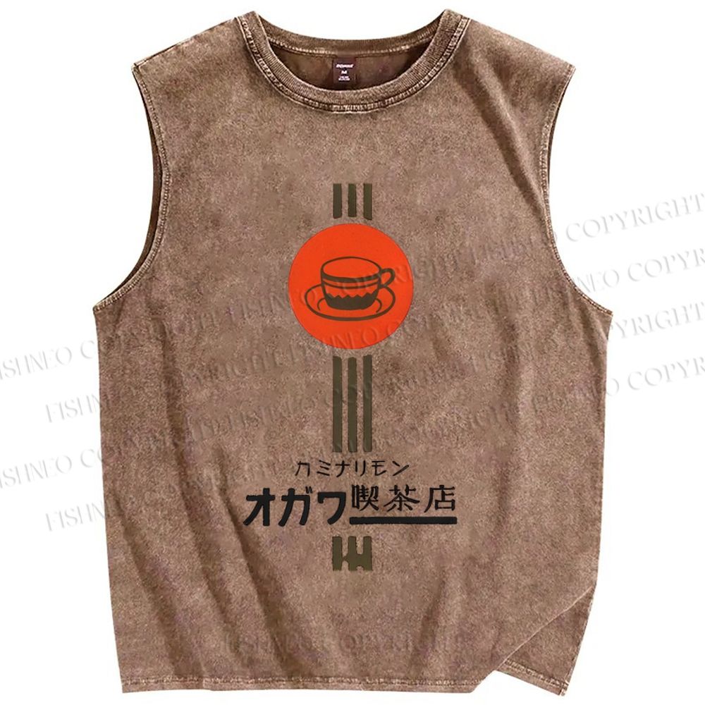 Unisex Tea Shop Printed Washed Tank Top
