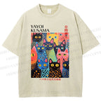 Unisex Yayoi Kusama Polka Dot Cat Printed Washed Tee