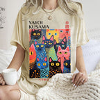 Unisex Yayoi Kusama Polka Dot Cat Printed Washed Tee