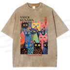Unisex Yayoi Kusama Polka Dot Cat Printed Washed Tee