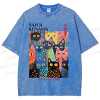 Unisex Yayoi Kusama Polka Dot Cat Printed Washed Tee
