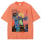 Unisex Yayoi Kusama Polka Dot Cat Printed Washed Tee