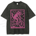 Unisex Vintage Silly Cat Printed Washed Tee