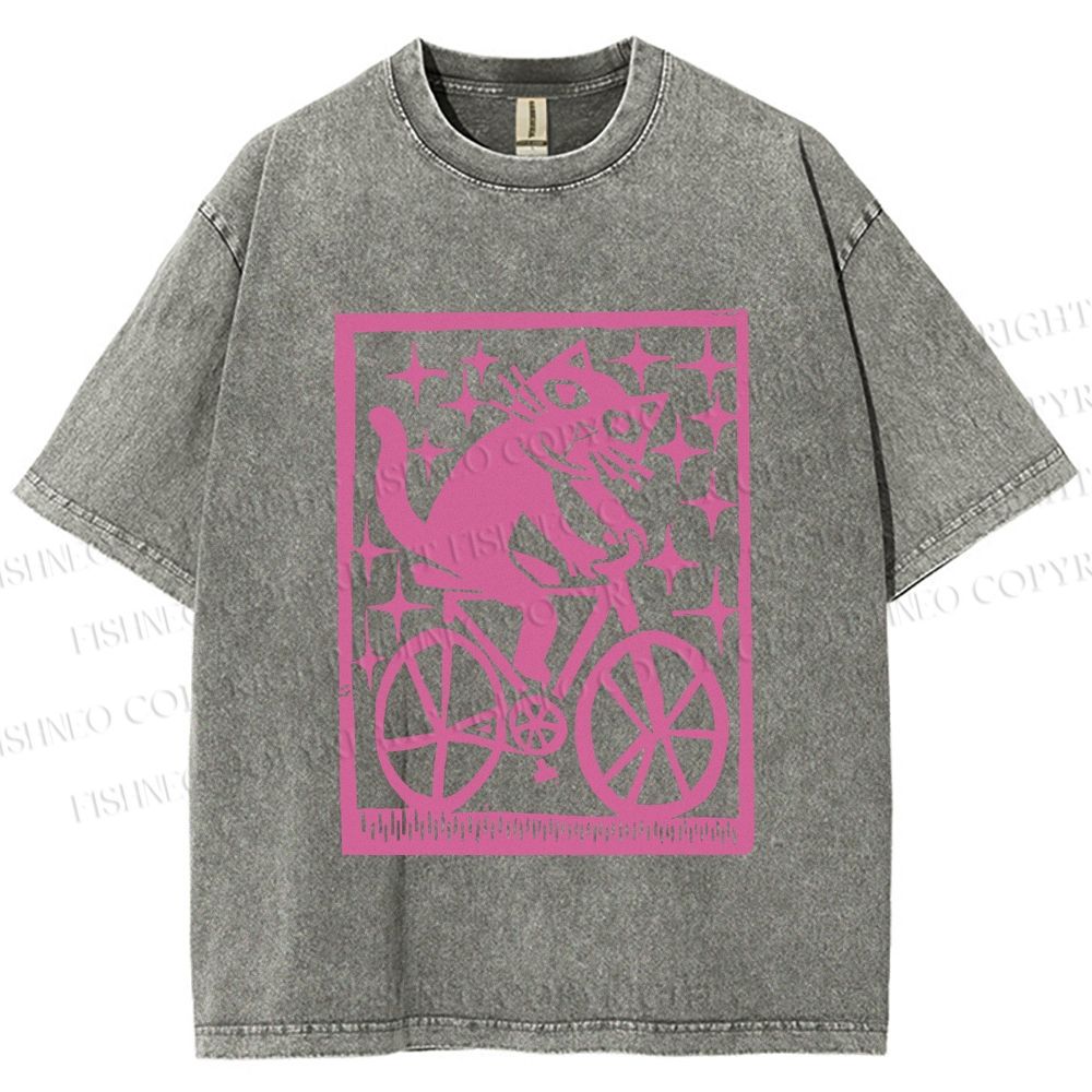Unisex Vintage Silly Cat Printed Washed Tee