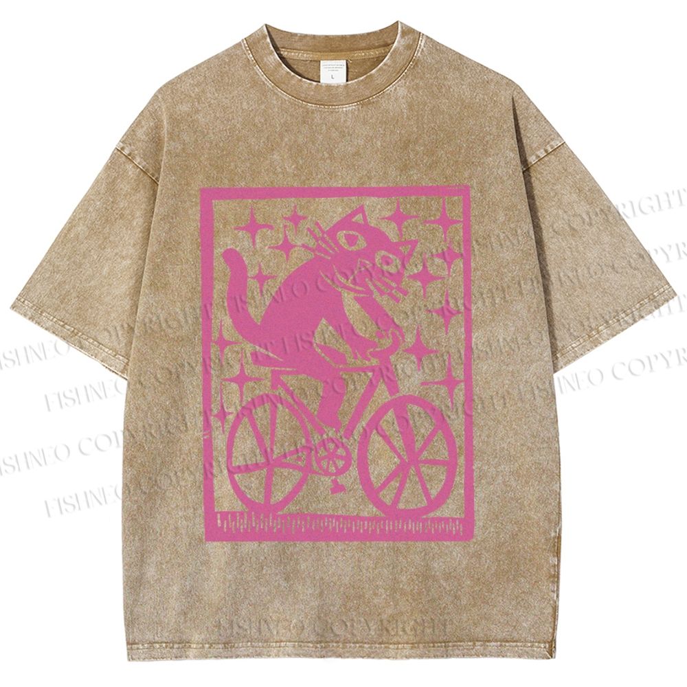 Unisex Vintage Silly Cat Printed Washed Tee