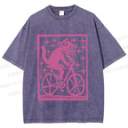 Unisex Vintage Silly Cat Printed Washed Tee