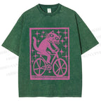 Unisex Vintage Silly Cat Printed Washed Tee
