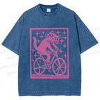 Unisex Vintage Silly Cat Printed Washed Tee