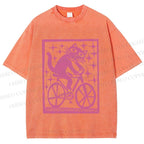 Unisex Vintage Silly Cat Printed Washed Tee