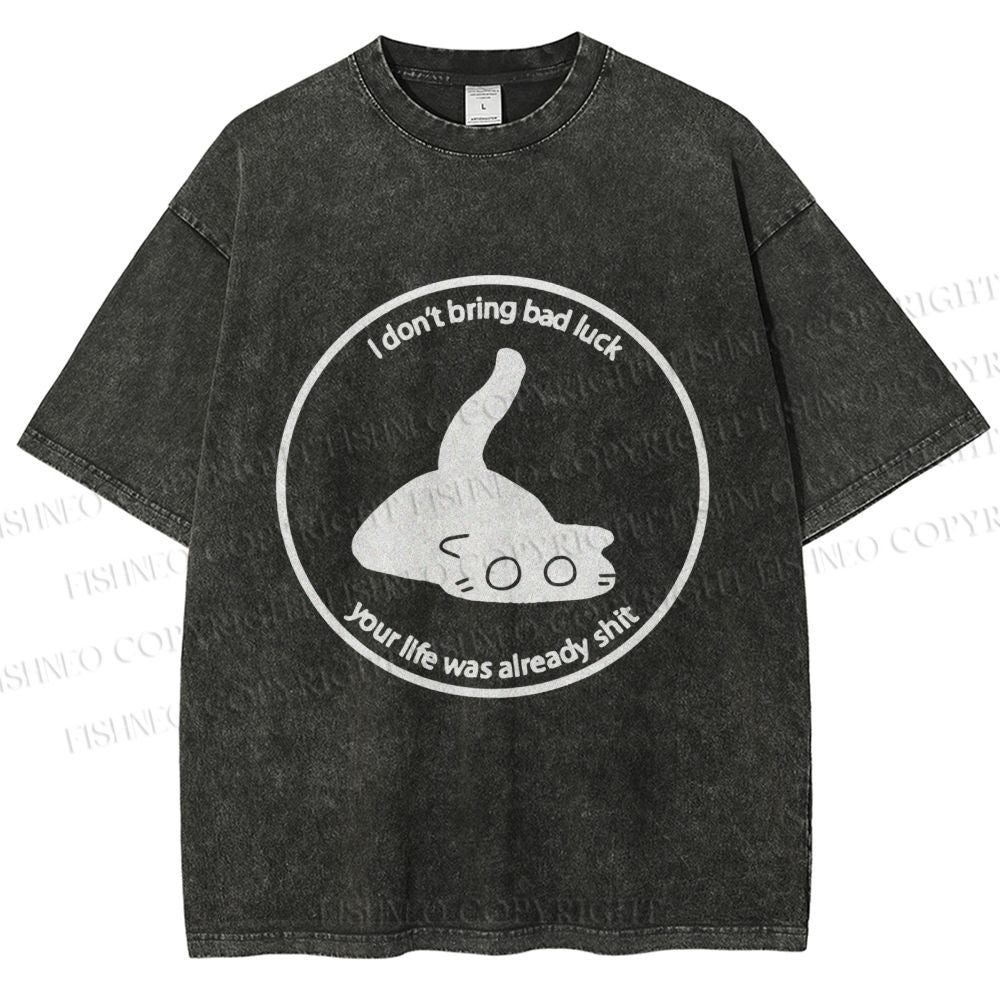 Unisex Black Car Do Not Bring Bad Luck Printed Washed Tee