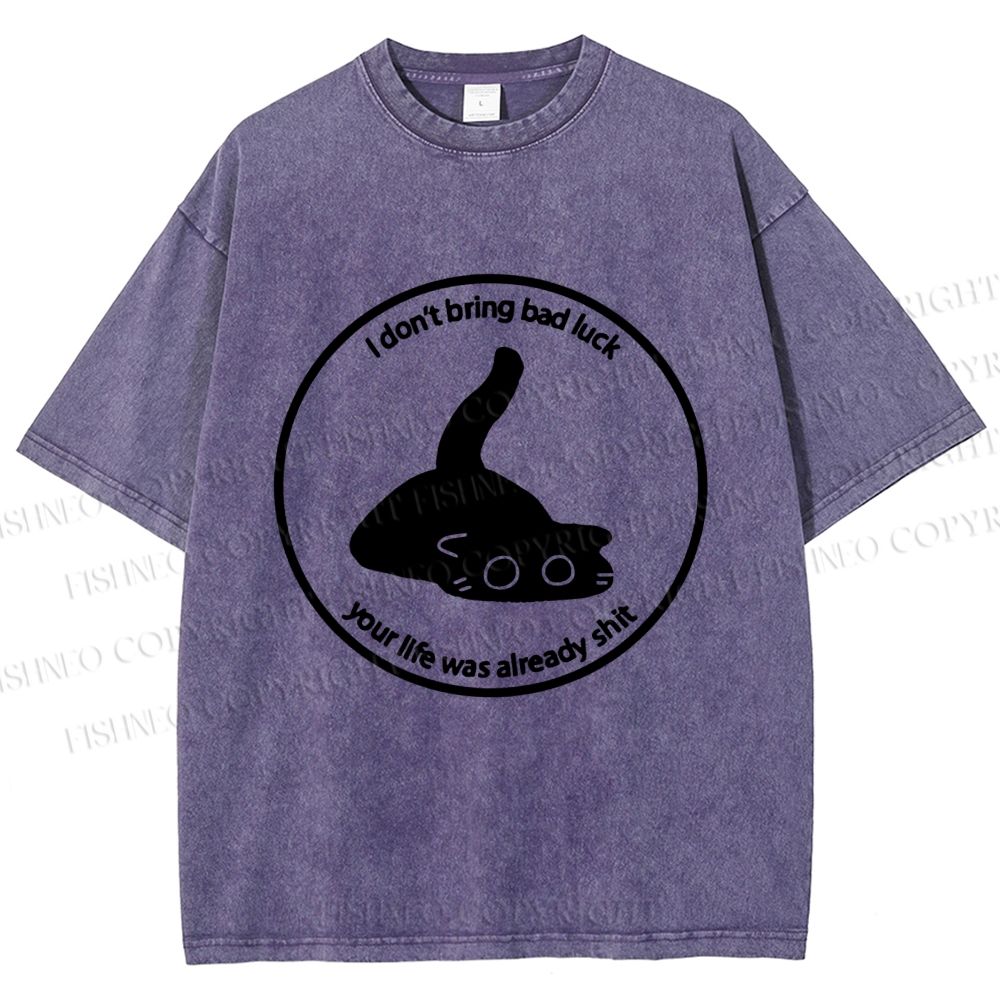Unisex Black Car Do Not Bring Bad Luck Printed Washed Tee