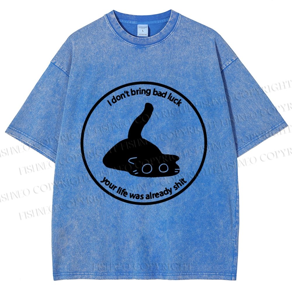 Unisex Black Car Do Not Bring Bad Luck Printed Washed Tee