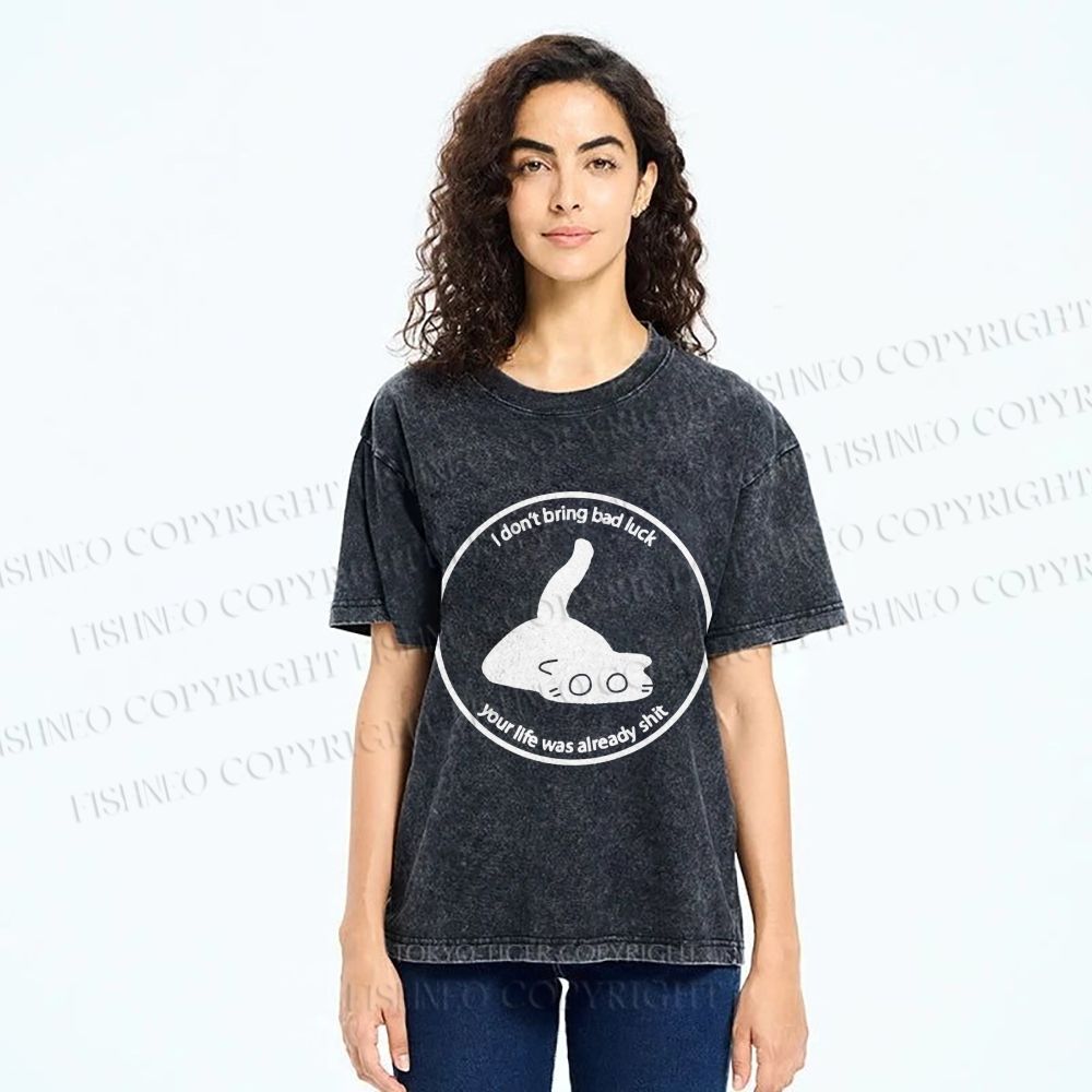 Unisex Black Car Do Not Bring Bad Luck Printed Washed Tee