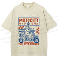 Unisex Japanese Motorcycle Graffiti Printed Washed Tee
