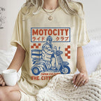 Unisex Japanese Motorcycle Graffiti Printed Washed Tee