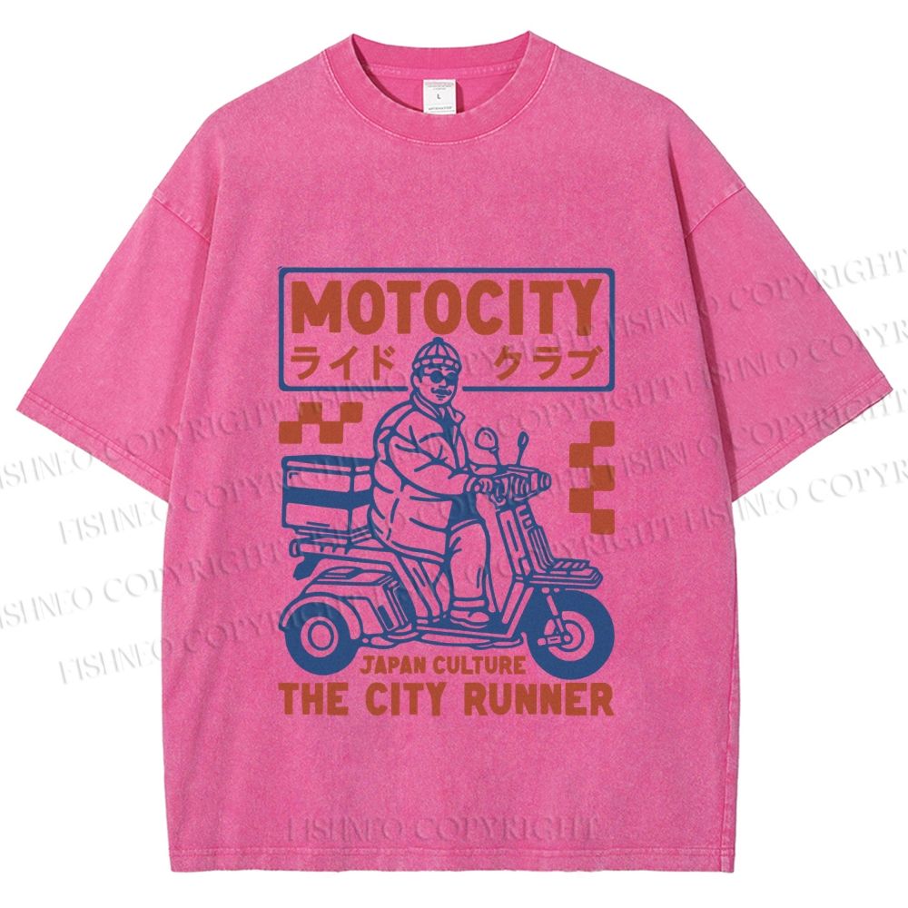 Unisex Japanese Motorcycle Graffiti Printed Washed Tee