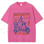 Unisex Japanese Motorcycle Graffiti Printed Washed Tee