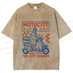 Unisex Japanese Motorcycle Graffiti Printed Washed Tee
