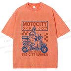Unisex Japanese Motorcycle Graffiti Printed Washed Tee
