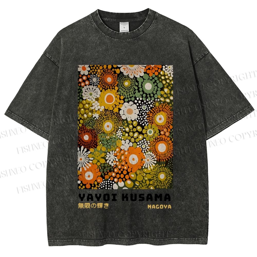 Unisex Japanese Yayoi Kusama Flowers Printed Washed Tee