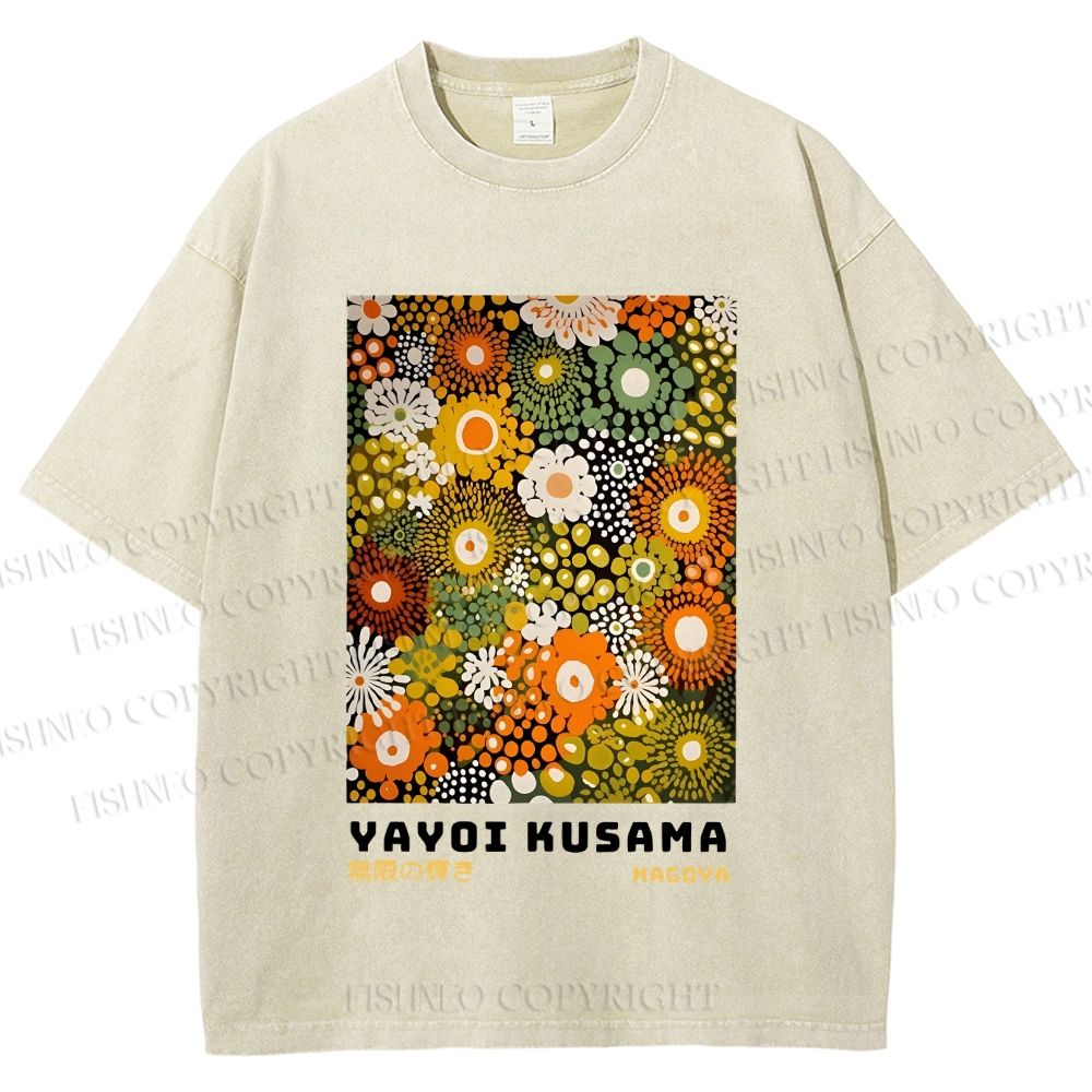 Unisex Japanese Yayoi Kusama Flowers Printed Washed Tee