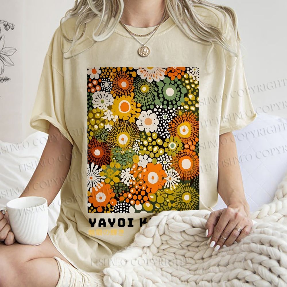 Unisex Japanese Yayoi Kusama Flowers Printed Washed Tee
