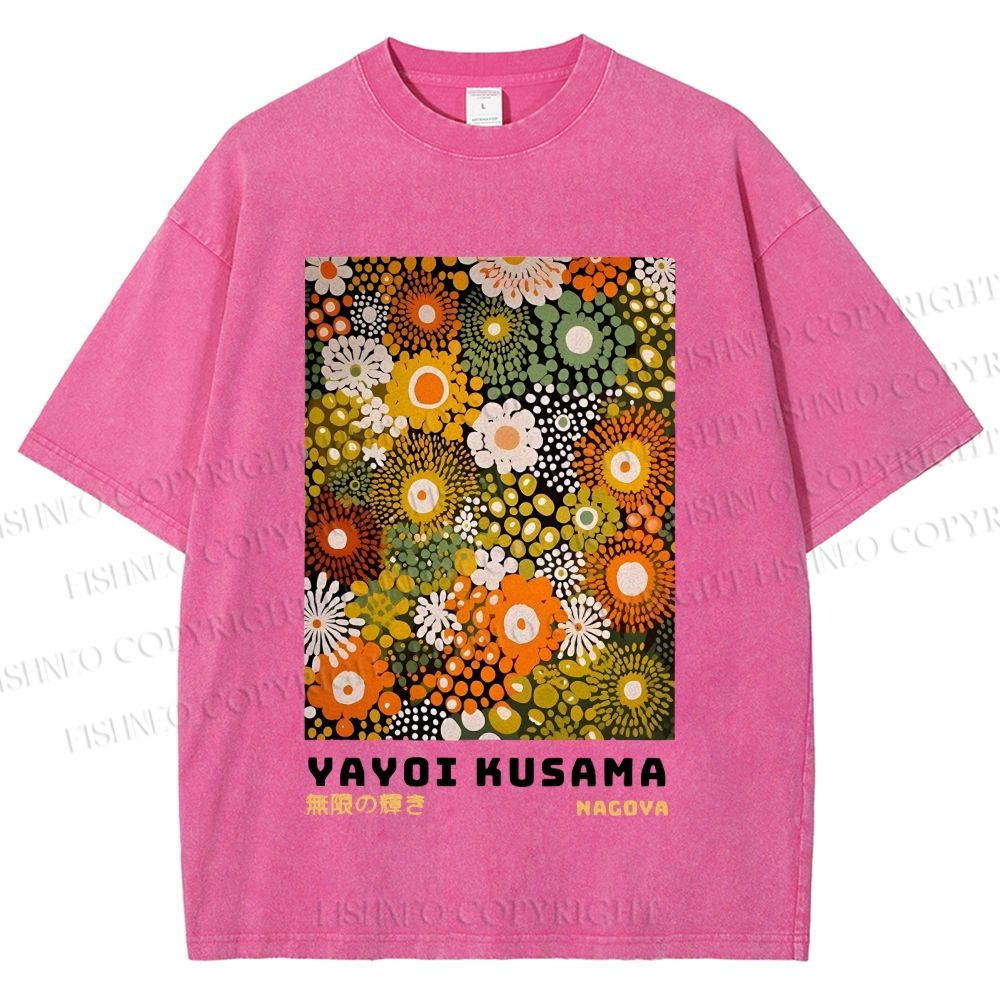 Unisex Japanese Yayoi Kusama Flowers Printed Washed Tee