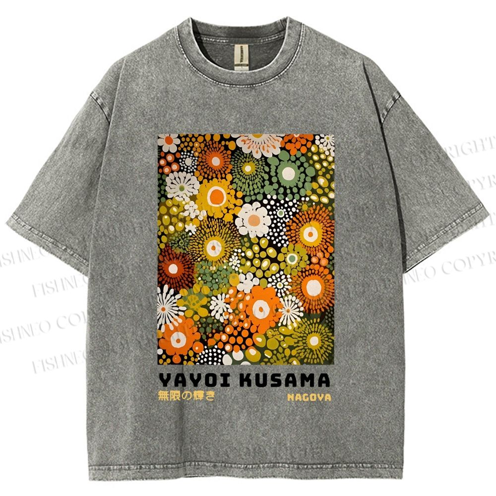 Unisex Japanese Yayoi Kusama Flowers Printed Washed Tee