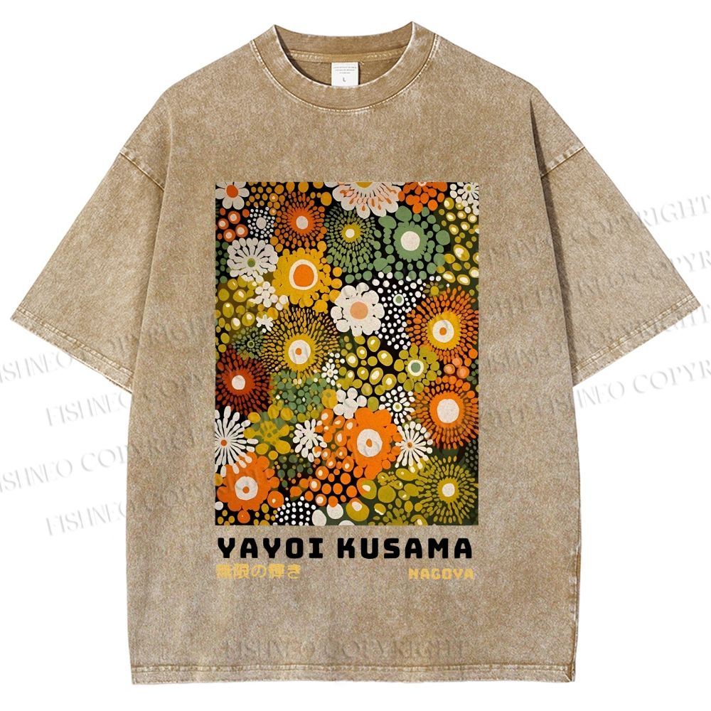 Unisex Japanese Yayoi Kusama Flowers Printed Washed Tee