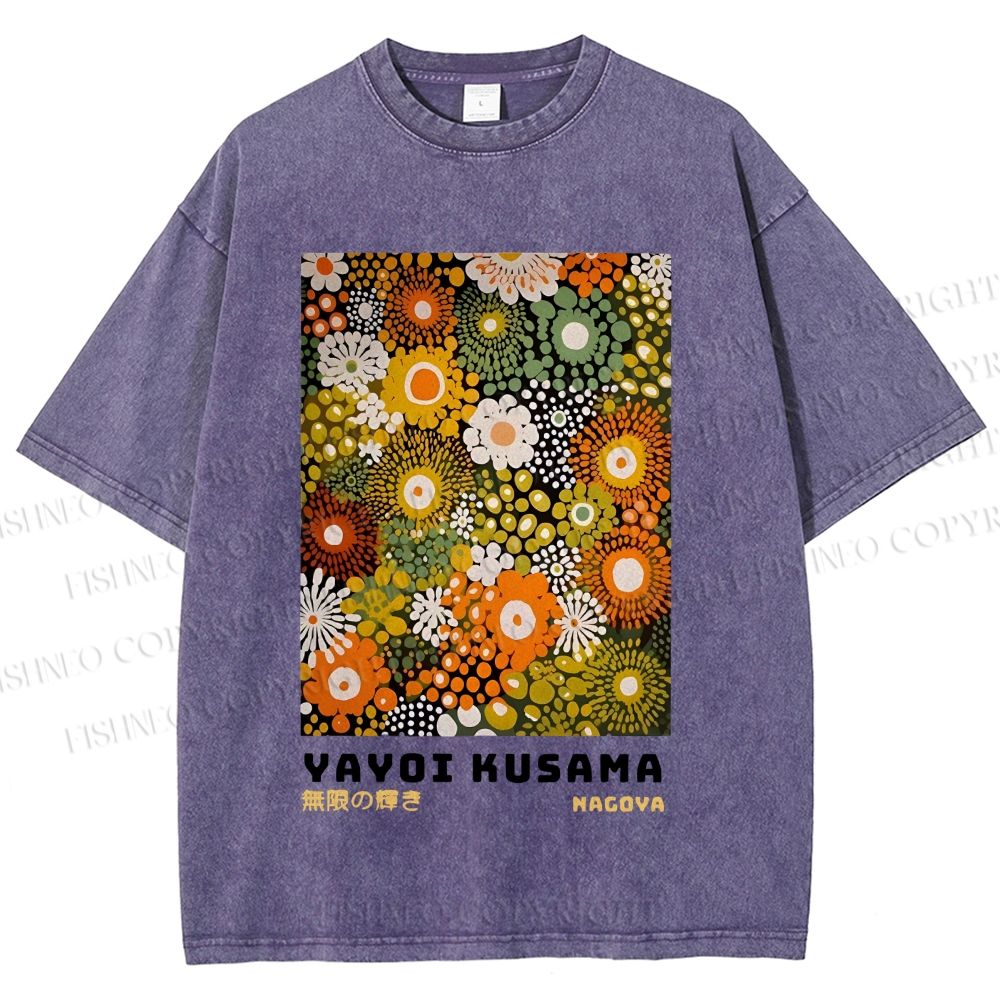 Unisex Japanese Yayoi Kusama Flowers Printed Washed Tee