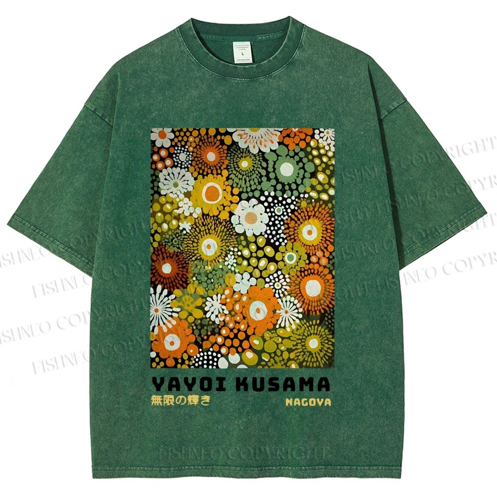 Unisex Japanese Yayoi Kusama Flowers Printed Washed Tee