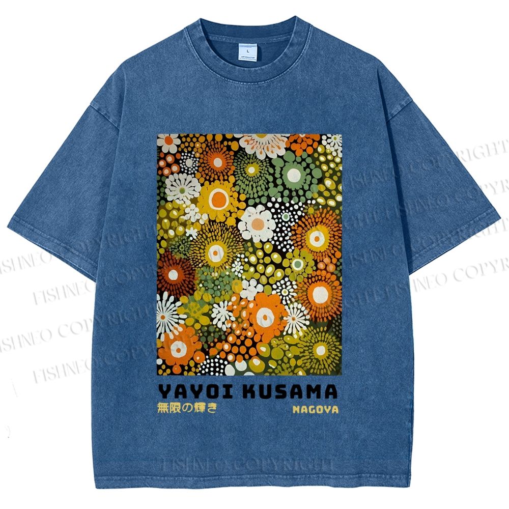 Unisex Japanese Yayoi Kusama Flowers Printed Washed Tee
