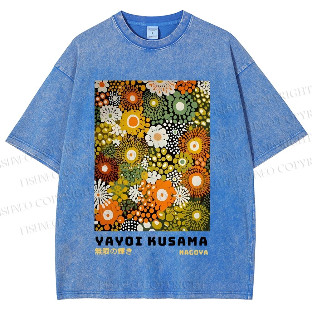 Unisex Japanese Yayoi Kusama Flowers Printed Washed Tee