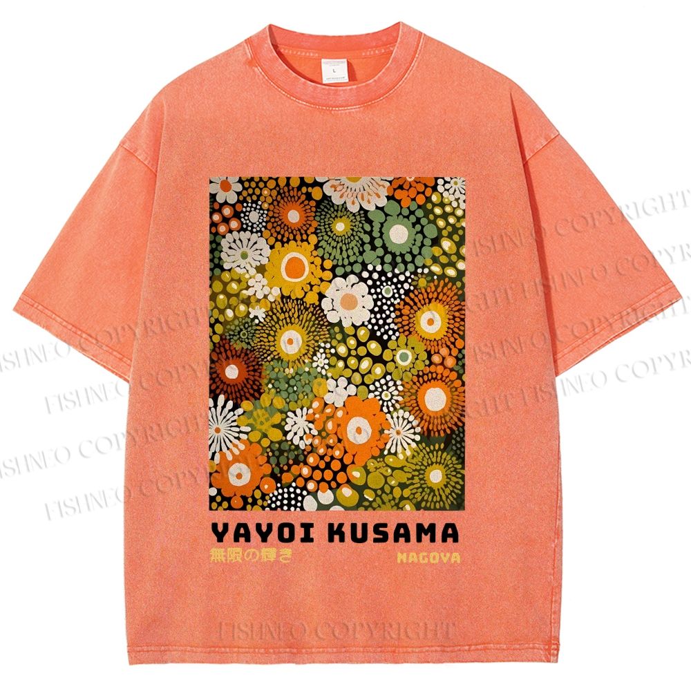 Unisex Japanese Yayoi Kusama Flowers Printed Washed Tee