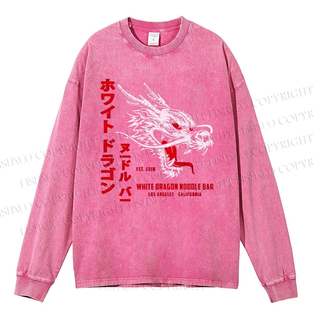 Unisex Casual Washed Dragon Printed Long Sleeve T-shirt