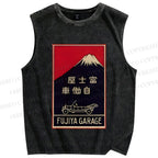 Unisex Vintage Mount Fuji Printed Washed Tank Top