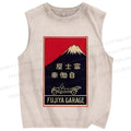 Unisex Vintage Mount Fuji Printed Washed Tank Top