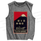 Unisex Vintage Mount Fuji Printed Washed Tank Top